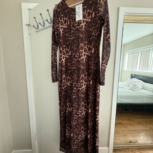 12th Tribe Brown Animal Print Long Sleeve Dress